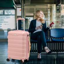 RMW Suitcase Large Medium Cabin Size | Hard Shell | Lightweight | 4 Dual Spinner Wheels | Trolley Luggage Suitcase | Hold Check In Luggage | TSA Combination Lock (Pink, Cabin 20" + Large 28") - Pink - View 2