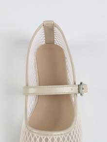 صنادل شبكية فارغة جديدة للنساء، صنادل ماري جين مسطحة ذات شريط واحد وأصبع مربع للصيف