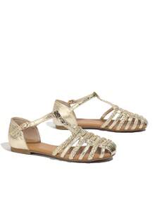 Giày sandal đế bằng hở mũi chữ T cho nữ, giày đế bằng, giày lười, giày thường ngày mùa hè, đi biển - Vàng - Xem 2