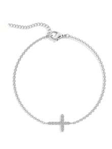 1pc Fashionable Crystal Cross Single Layer Bracelet For Women, Silver-Tone Bracelet - Cross - View 5