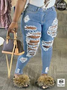 Ripped Skinny Jeans, Minimalist And Fashionable, Suitable For Summer