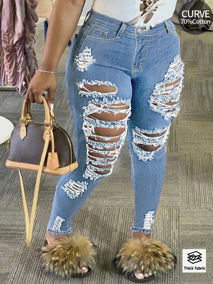 Ripped Skinny Jeans, Minimalist And Fashionable, Suitable For Summer