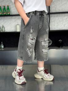 Toddler Boys' Distressed Casual Denim Capri Pants, Summer - Grey - View 2