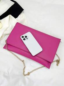 New Fashion Minimalist Plain Color Vintage Envelope Design Handbag For Women - Hot Pink - View 9
