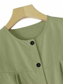 Camisa casual de mujer de manga con puños, abotonada, de estilo modesto - Verde - Ver 5