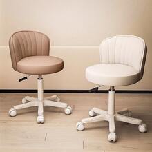 1 PC Adjustable Height Swivel Vanity Stool With Backrest And Wheels For Spa Salon PU Leather Footstool, Adjustable Swivel Salon Stool Vanity Chair Round Swivel Drafting Work SPA Task Chair With Wheels, Living Room Furniture, Spa Salon Stool, Preferred Gifts For Little Princess - 黑色 - 查看 8