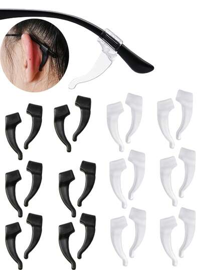 12件/套眼镜防滑耳钩，柔软硅胶耳钩，眼镜腿钩，耳挂式固定配件，硅胶眼镜腿套和脚套，运动眼镜防滑耳钩，适用于眼镜、时尚眼镜和老花镜，适合户外活动、度假、旅行、服装配饰和礼品赠送。