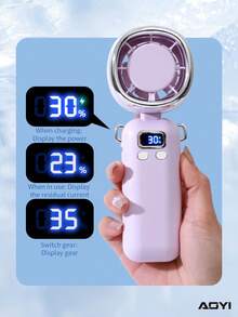 AOYI 1pc Eyelash 2600mah Rechargeable Portable Handheld 100-Speed Adjustable High-Power Foldable Mini Fan With USB Charging Cable & Lanyard - Multicolor - View 5