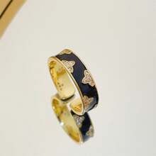 Anillo de nudillo de trébol de cuatro hojas esmaltado vintage con diseño lleno de rhinestones, anillo de cobre con gota de aceite de moda