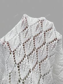 Falda recta de punto de unicolor, elegante y sexy con calados, estilo vacacional, de cintura alta elástica, de ganchillo con calados, vestido de playa elástico, para primavera, verano y otoño