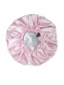 1 件装女士纯色双层缎面可调节宽松帽，带弹性纽扣闭合，时尚睡眠帽，适合日常使用，保护和定型头发 - 淺粉色 - 查看 5