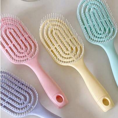 Cepillo de pelo de masaje de color macaron hueco 2 en 1, apto para uso húmedo y seco, crea peinados voluminosos, unisex, esencial para volver a la escuela, viajes y vacaciones, accesorio de cabello para mujeres