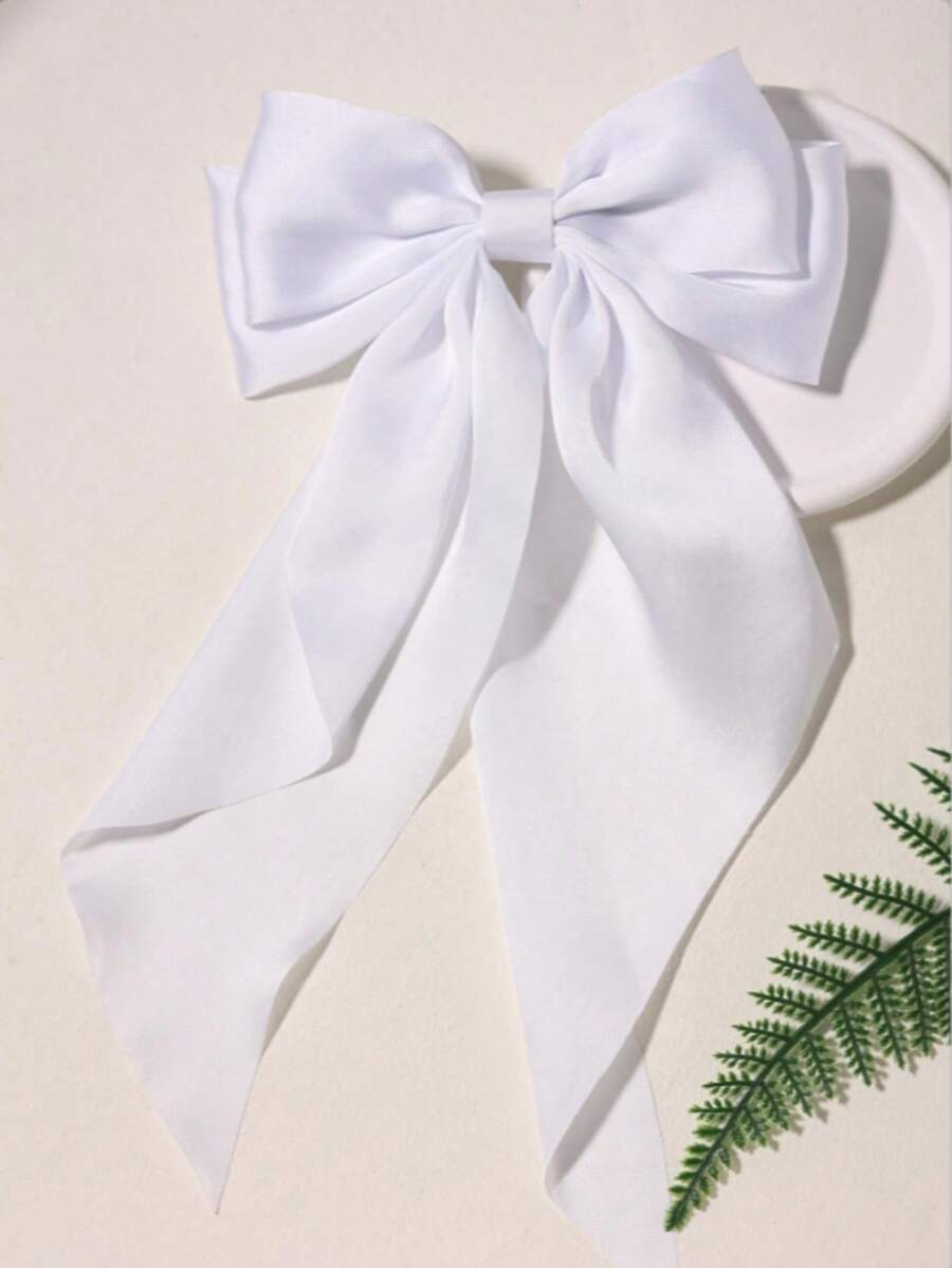 1 套纯色缎带发夹，带缎带飘带和大蝴蝶结发夹，适合女性佩戴，发夹 - 白色 - 查看 1