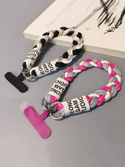 1pc Gold Woven Wrist Phone Lanyard, Short Woven Strap, Outdoor Anti-Lost Wrist Strap For Women, Includes Pad Accessory