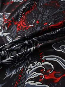 Oversized Street Fashion Cool Casual Shirt, Japanese Haori Kimono Jacket With Lion Print, Lightweight Summer Hooded Kimono Cover Up, Loose Fit Thin Beach Coverups For Couples, Summer Travel & Holiday - Black - View 4