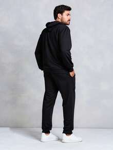 Men's Sweatshirt And Pants Set - 黑色 - 查看 2