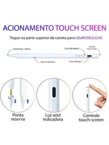 Caneta Touch Screen Ponta Fina Desenho iPad Android Alta Precisão Universal Design Grafico Tarefas Diaárias Tecnologia - Branco - Visão 8