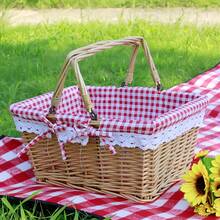 1 个野餐篮，带可拆卸内衬的柳条野餐篮，野餐篮，用于露营、户外野餐约会必需品、野餐配件、婚礼、野餐、购物、储存、礼品、水果和蔬菜等，方便储存，简单便携