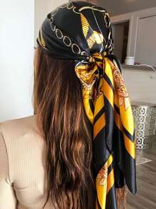 1 pezzo Foulard quadrato stampato semplice da donna di 90 cm, sciarpa in seta di moda, può essere usato come cintura, accessorio, nastro, fascia per capelli, lega per capelli, ottimo per accessoriare