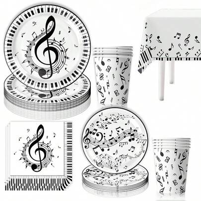 10 peças de utensílios de mesa decorativos para festa com tema musical, festival de artes mexicanas, suprimentos para decoração de concertos, pratos, xícaras, guardanapos, decoração de aniversário com tema musical para mídia social