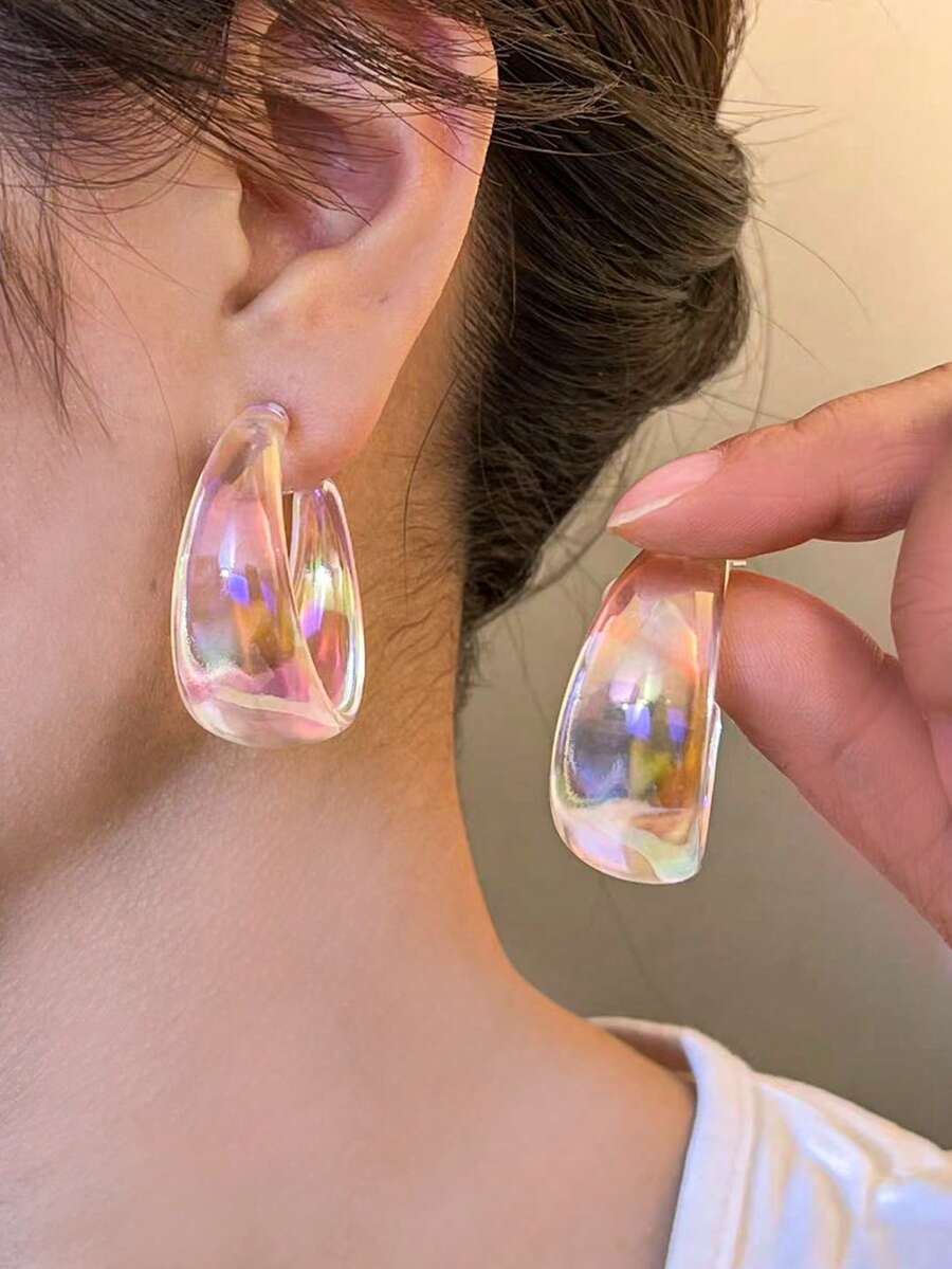 New Iridescent Transparent Acrylic Earrings, Suitable For Daily Wear - Color - View 1