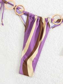 LUCKY HOLIDAY Fashionable Sexy Gold Circle Triangle String Bikini Swimsuit Set - Purple - View 6