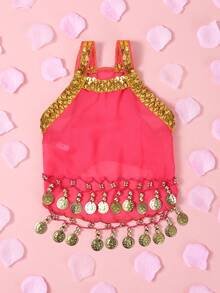 1 件有趣的异国风情金色亮片装饰宠物裙，闪亮肚皮舞服装，适合猫狗，适合中小型宠物