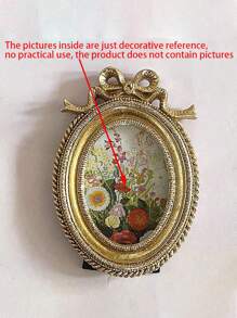 1pc Small Retro Oval Photo Frame, Mini Antique Gorgeous Photo Frame, Desktop Display And Wall-Mounted Home Decoration, Old Photo Gallery Art Decoration, Bronze Gold.