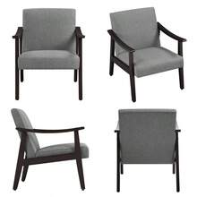 Mid - Century Modern Charm: Light Brown Faux Leather Accent Chair With Sturdy Wooden Frame - darkgrayfabric - View 4