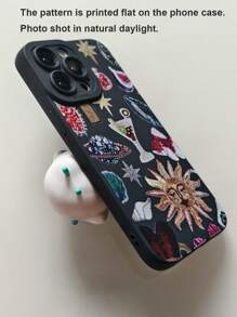 1pc Splicing Printed Eye Pattern Black Shockproof Anti-Fingerprint Phone Case Compatible With IPhone