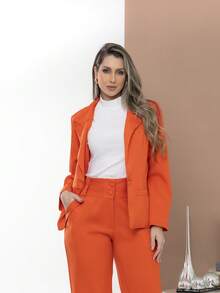 Women's Blazer And Tailored Pants Set - Orange - View 8
