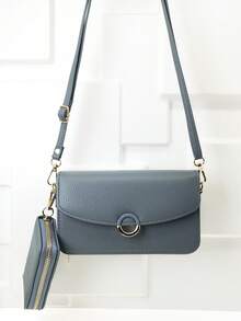 Mini Messenger Mobile Phone Wallet High Quality Soft PU Fashion Flip Phone Wallet Zipper Multi-Function Large Capacity Mobile Wallet Two Pieces Mobile Phone Wallet Big Capacity Card Holder For Women Wallet Purse Wallet - Blue - View 2