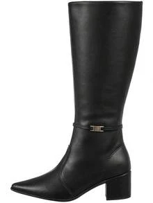 GiGiL Women's Riding Boot Metal Detail High Shaft Block Toe Pointed Comfortable Elegant Classic Casual - 黑色 - 查看 5