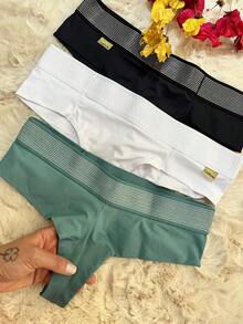 Kit 3 Double String Thong Panties Elastic Comfort Lingerie Resale - 彩色 - 查看 1