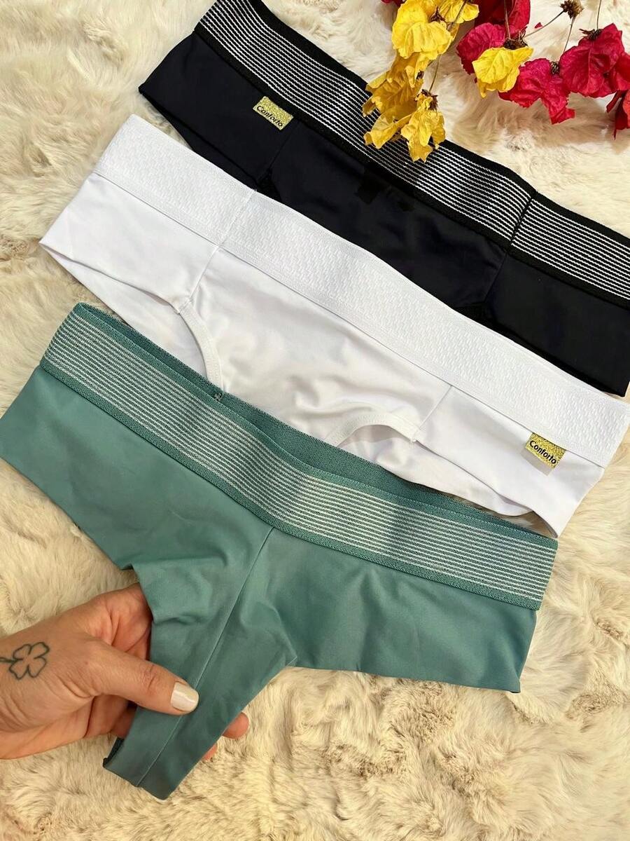 Kit 3 Double String Thong Panties Elastic Comfort Lingerie Resale - 彩色 - 查看 1