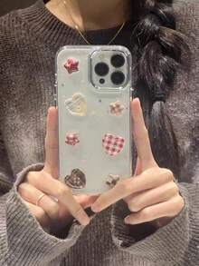 10pcs Plaid Heart Shaped Button Decoration Accessories Hair Clips Phone Cases Clothing Sewing Craft DIY Materials