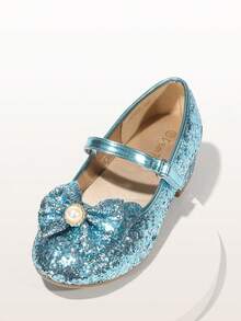 Girls Dress Shoes Princess Shoes For Toddler Little Girl Mary Jane Low Heels Glitter Flower Party Wedding Footwear - Màu xanh lam - Xem 8
