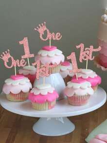 12 piezas Decoraciones para cupcakes de 1er cumpleaños Brillo Primer cumpleaños Uno Cupcake Toggle Para baby shower Fiesta de 1er cumpleaños Suministros para decorar pasteles Niños y niñas de 1 año Letras de inserción UNO Tarjetas de inserción Placas de inserción para decorar pasteles de fiesta de cumpleaños - Oro rosa - Ver 4