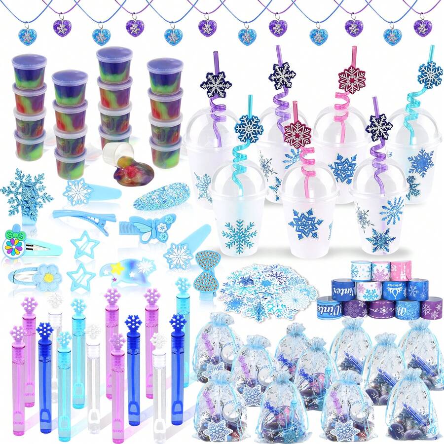 158PCS Frozen Party Favors – Ice Theme Goodie Bag Fillers, Pinata Bulk Toys & 12+ Party Supplies – Perfect For Birthday Party, Classroom Activities, Easter Gifts - 藍色 - 查看 1