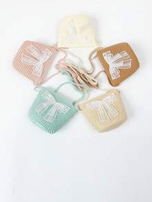 1pc Girls Cute Princess Bow Straw Crossbody Bag, Suitable For Princess Daily And Beach Use - Bow - View 1