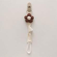 1个手工花卉图案布艺奶嘴夹，带塑料夹 - 米色 - 查看 8