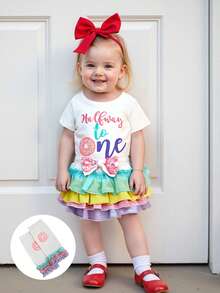 Baby Girl Birthday Romper Set - Donut Print Top  Layered Ruffle Shorts With Leg Warmers  6-12 Months Party Outfit - White - View 7