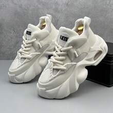 男士白色高跟靴子厚底增高透气厚底运动鞋气垫鞋男士内增高气垫减震白色高跟休闲鞋男士百搭优质气垫运动跑步厚底鞋流行男鞋 - 灰白色 - 查看 3