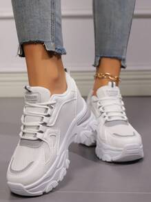 Women's Chunky Sneakers, Spring/Autumn New Waterproof Hidden Heel Casual Vulcanized Shoes, Slim Look Athletic Shoes