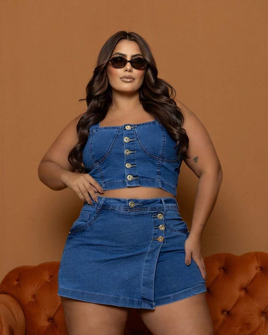 Women's Plus Size High Waist Dark Short Skirt - Màu xanh lam - Xem 1