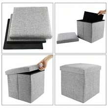 Grey Small Ottoman Storage Box With Lid, Foot Rest Stool With Storage, Folding Footstool Cube Seat For Living Room(30x30x30cm) - Grey - View 9