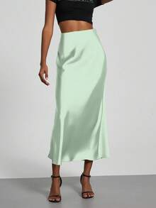 Women's Fashion Elastic Satin Feeling Satin Maxi Skirt, Suitable For All Seasons - Light Green - View 6
