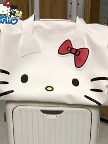 Sanrio Bolso de viaje de gran capacidad con lazo estiloso de Hello Kitty de Sanrio Fashion - Bolso cruzado de hombro elegante de poliéster para mujer, estampado de animal de dibujos animados, para mujer, bolso de graduación blanco para la escuela, accesorios escolares