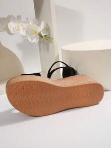 Women's 2025 Spring/Summer New Platform Wedge Sandals, Waterproof Woven Design High Heel Casual Vacation Beach Sandals, Dress-Up Fashionable Slides - 黑色 - 查看 8
