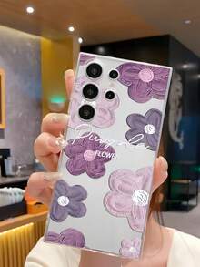 Flower Phone Case Purple A Simple Flower Anti-Drop And Non-Slip Transparent Mobile Phone Case Protective Cover Compatible With IPhone Redmi Galaxy A04e/12/A13/A14/A34/A50/A52/A53/A54/S21/S22/S23/S24/S25 /S25UltraGOOGLE 6A/7A/8A Waterproof Shockproof Scratch Resistant - Clear - View 4
